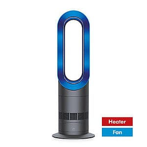 Certified refurbished Dyson AM09 dual-purpose heater and fan with sleek design available in multiple color finishes.