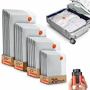 20-Pk ETENWOLF Vacuum Storage Bags for Travel w/ Wireless Pump (4 Sizes) $15