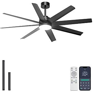 Prime Members: 60" Ohniyou Ceiling Fan w/ Dimmable Light & Remote (Modern Black) $78.35 + Free S&H