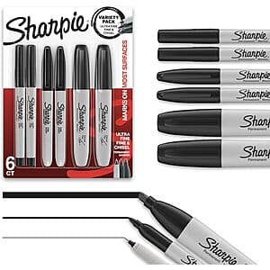 6-Count Sharpie Permanent Markers Variety Pack (Black) $3.85 w/ Subscribe & Save