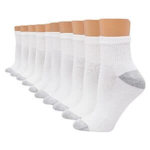 10-Pairs Hanes Women's Ankle Cushioned Moisture-Wicking Socks (Size 8-12, White) $6.45