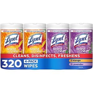 Prime Members: 4-Pk 80-Ct Lysol All-Purpose Disinfecting Wipes (Lavender/Mango) $11.40 w/ S&S + Free S&H