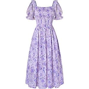 Scarlet Darkness Women's Floral Square Neck Puff Sleeve A-Line Dress (various) from $14.05
