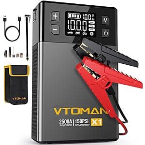 VTOMAN X1 2500A Jump Starter / 150PSI Air Compressor for 8.5L Gas/6L Diesel $50 + Free S&H