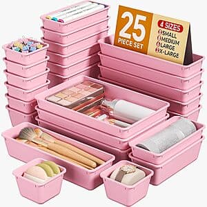 25-Piece Plastic Drawer Organizer Set (Black or Pink) $12