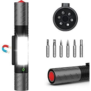Spriak Rechargeable LED Flashlight w/ Magnetic Base & COB Work Light $9.75
