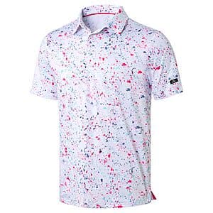 Obla men's UPF 50+ dry fit golf polo in various patterns with moisture-wicking performance fabric.