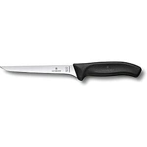 Victorinox Swiss Classic boning knife with 6-inch narrow flexible blade and black handle.