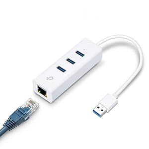TP-Link USB 3.0 to Gigabit Ethernet + 3-Port USB Hub Adapter $12.30 or less