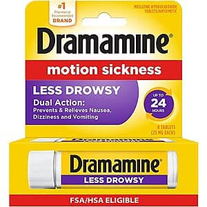 Select Accounts: 8-Ct Dramamine Less Drowsy Motion Sickness Relief Tablets $1.95 w/ S&S