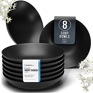 8-Piece Pure Living Interior 8" Stoneware Pasta & Soup Bowls Set (Matte Black) $20