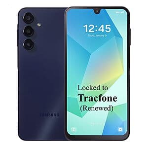 Renewed: Samsung Galaxy A16 5G Smartphone + 1-Yr Tracfone Svc (1500 Talk/Txt/Data) $40 + Free S&H