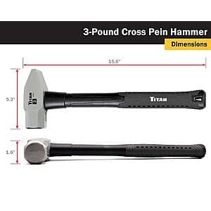 3-Pound Titan Cross Pein Hammer w/ Forged Steel Head $12.50