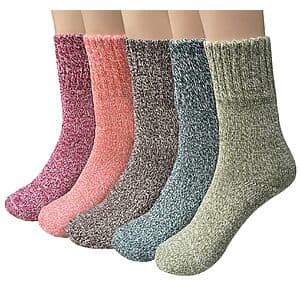 5-Pairs YSense Women's Wool Blend Socks (Large, Brown Pink Purple Blue Green) $5