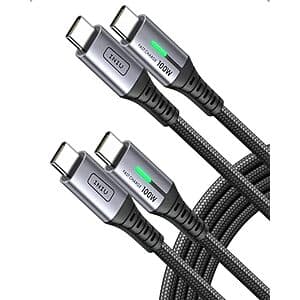 2-Pack 6.6' INIU 100W USB-C to USB-C Fast Charging Braided Cable $4.85