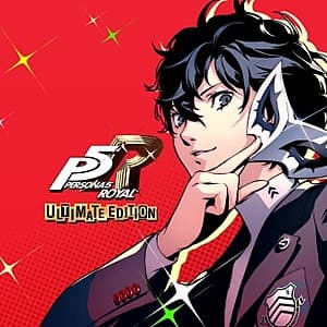 Persona 5 Royal Ultimate Edition cover art featuring stylized character artwork on a red and black background for PlayStation 4.