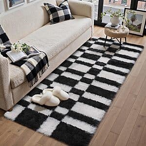 6' x 2' Hugear Checkered Indoor Runner Rug (Black / White) $12