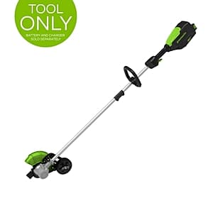 Greenworks 80V 8-inch cordless edger with black housing and green accents, shown as tool-only without battery or charger.