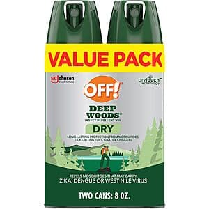 2-Pk 4oz. Off! Deep Woods Insect Repellent Dry Aerosol Spray (Non-Greasy) $5.60 w/ S&S
