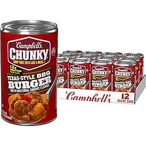 12-Pk 18.8-Oz Campbell’s Chunky Texas-Style BBQ Burger w/ Smoke Flavor Soup $12.90 w/ S&S