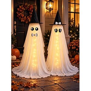 2-Pk 59" HOMELEX Lighted Halloween Bride & Groom Ghost Decorations $10.50