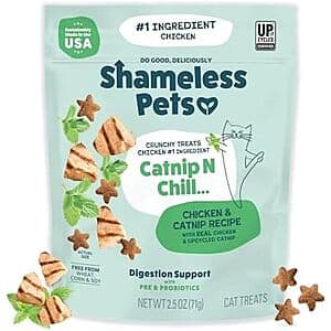 2.5oz. Shameless Pets Digestive Crunchy Cat Treats (Chicken/Catnip N Chill) $1.45 w/ Subscribe & Save
