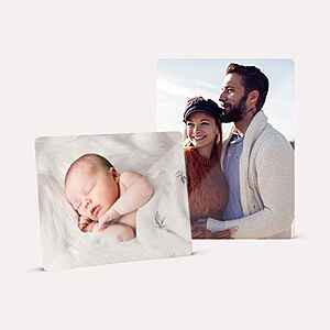 Walgreens Photo Same Day Metal and Wood Panels display samples showing finished photo panel products in various sizes and finishes.