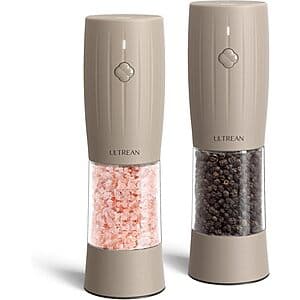 Ultrean USB-C Electric Salt & Pepper Grinder Set w/ 6-Grind Settings (3 Colors) $10