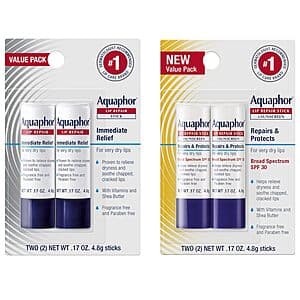 4-Count 0.17-Oz Aquaphor Lip Balm Set (2x Lip Repair & 2x Sunscreen Lip Repair) $8.80 w/ Subscribe & Save