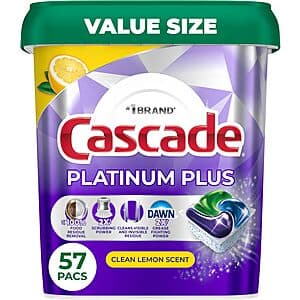 57-Count Cascade Platinum Plus Dishwasher Pods (Lemon or Fresh Scent) $15 & More w/ Subscribe & Save