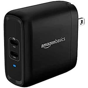 Amazon Basics Up to 36W 2-Port USB-C Wall Charger w/ Power Delivery 3.0 (Black) $8.25 or less