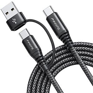 AINOPE 60W USB C to USB C Cable w/ USB A Adapter (Various): 6' Red or Black $4.80 & More