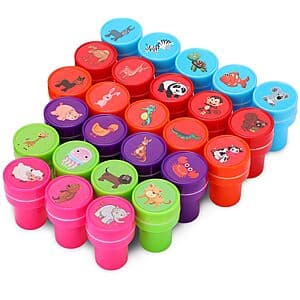 26-Piece Famolay Self Inking Animal Stamps for Kids $4