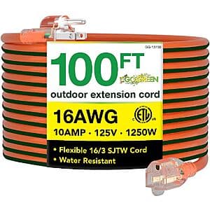 100' Go Green Power 16/3 SJTW Outdoor Extension Cord (Orange) $14