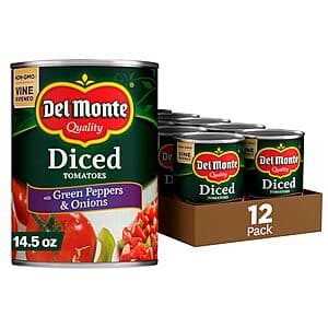 12-Pack 14.5oz. Del Monte Diced Tomatoes w/ Green Peppers/Onions Can Vegetables $8.60 w/ Subscribe & Save