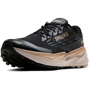 Brooks Cascadia 19 GTX running shoe in black, ebony, and chateau gray colorway.