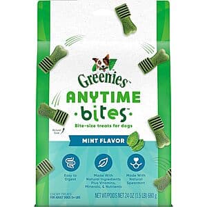 Select Amazon Accounts: 24-Oz Greenies Anytime Bites Dog Treats (Mint) $12.60 & More w/ S&S