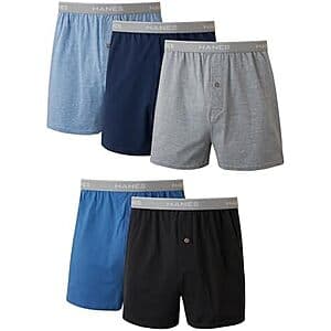 5-Pk Hanes Men's Exposed Waistband Knit Boxers (Assorted Colors) $15