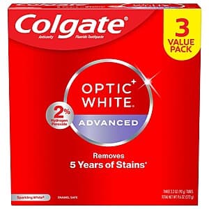 Colgate Optic White Whitening Toothpaste: 3-Pack 3.2-oz Advanced + 3-oz Renewal from $6 (Select Stores) + Free Store Pickup