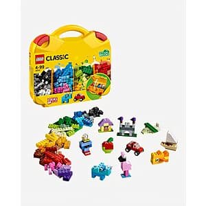 LEGO Classic Creative Suitcase with 213 colorful building bricks stored in a portable organizer case with sorting compartments.