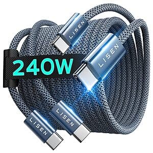 Prime Members: 2-Pack 6.6' LISEN 240-Watt USB-C to USB-C Charging Cables $5.60 + Free Shipping