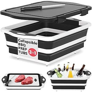 3-in-1 HI NINGER Collapsible BBQ Prep Tub w/ Lid, Colander, Cutting Board/Knife $13.75