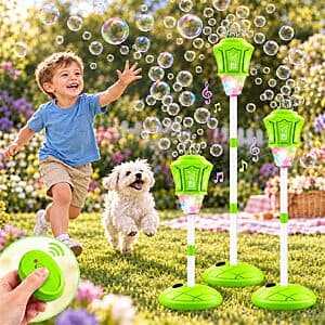 EagleStone Automatic Bubble Machine w/ 2.4GHz Remote, LED Lights & Music (3 Colors) $14.30