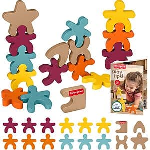 16-Pc Fisher-Price Wood Montessori Toy Stacking Shapes $5