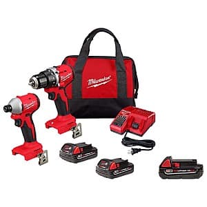 Milwaukee M18 18V Brushless Compact Drill/Impact Combo Kit w/ 3x 2Ah Batteries $183 + Free S&H