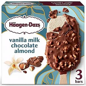 Haagen Dazs ice cream bars with milk chocolate and almond coating, 3.0 fl oz bars in packaging.