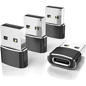 4-Pack Elebase USB 2.0 Type-C to USB Type-A Adapters (Black) $3.50