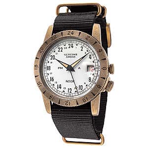 Glycine Men's Airman Vintage Noon Purist stainless steel automatic watch with 40mm case, sapphire crystal, and fabric strap.