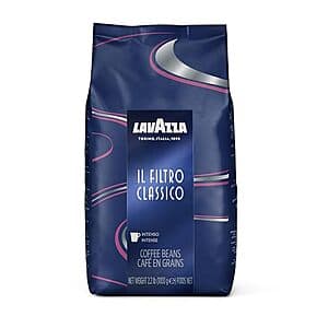 Lavazza Il Filtro Classico dark roast whole bean coffee in a 35.2 oz bag with red and gold branding.