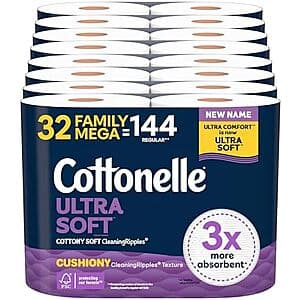 Select Accts: 32-ct Family Mega Rolls Cottonelle Ultra Soft Toilet Paper 2 for $38.95 + Free S&H